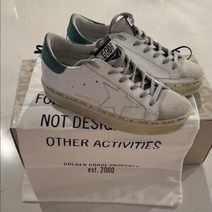 Golden Goose White and Green Star Sneakers
